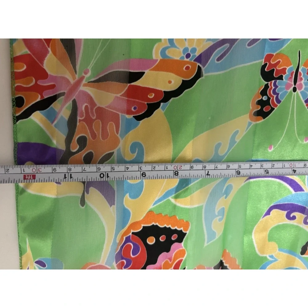 Vibrant Butterfly Scarf Polyester Sheer Green Long Rectangle Neck